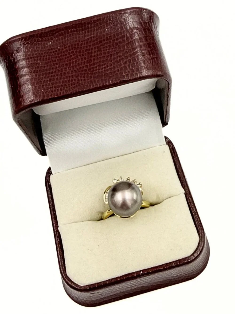 Estate 18K Marked Yellow Gold Black Tahitian Cultured Pearl Diamond Ring Sz 6